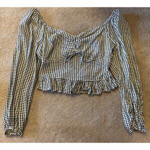 Japna Top Women S Small B/W Geometric V-Neck Long Sleeve Pullover Casual Rayon